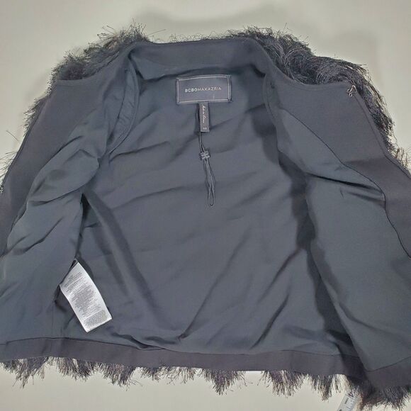 BCBG Maxazria Women's Jacket Size XS Black Fringed Jaxon Party Chevron - Picture 6 of 12